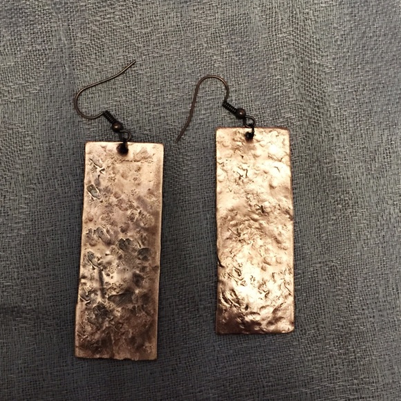 Jeweled Desert Jewelry - Handcrafted Polished Copper Rectangular Earrings